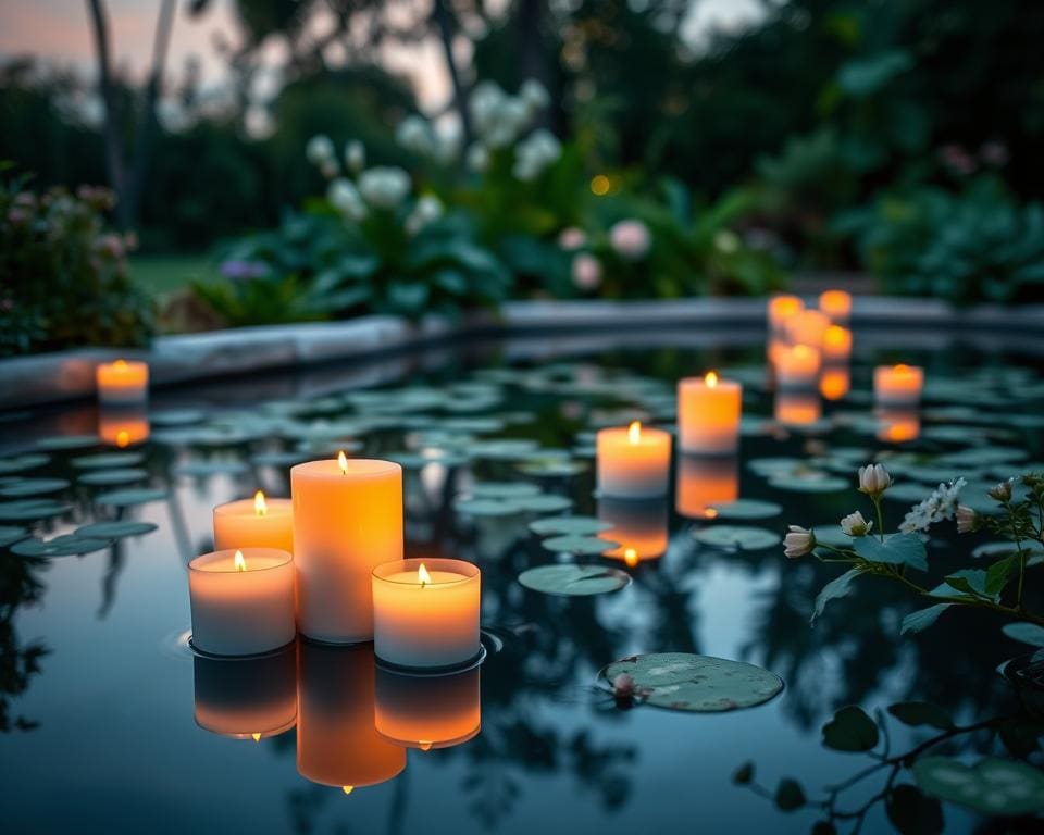 Outdoor Schwimmkerzen im Gartenteich