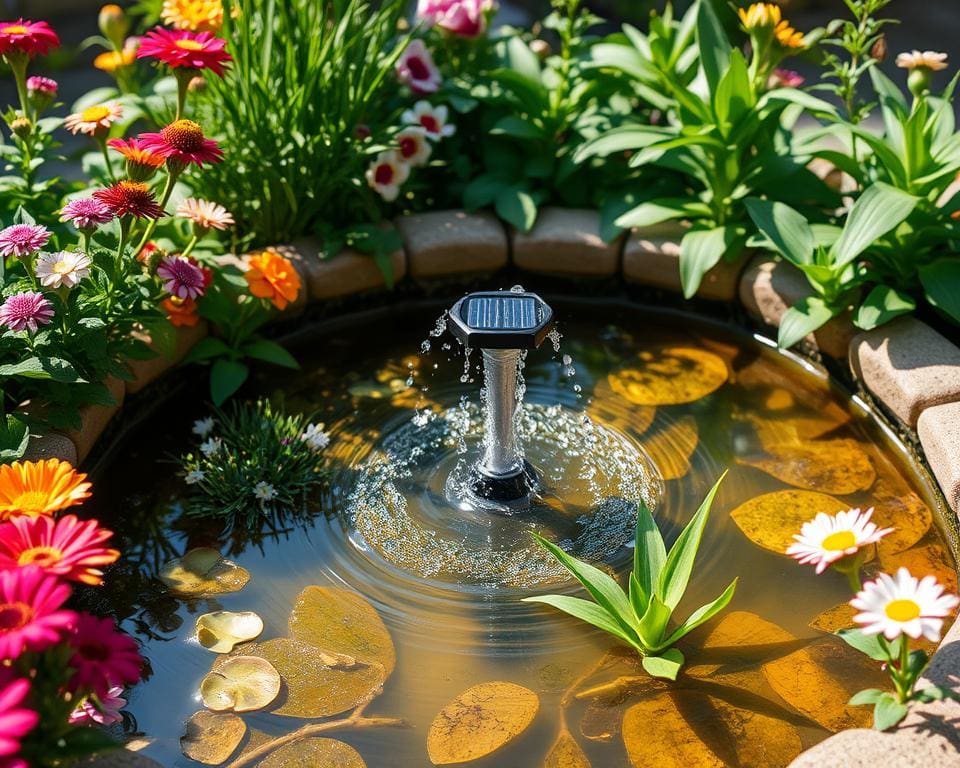 Solarbetriebene Springbrunnen für kleine Gartenteiche