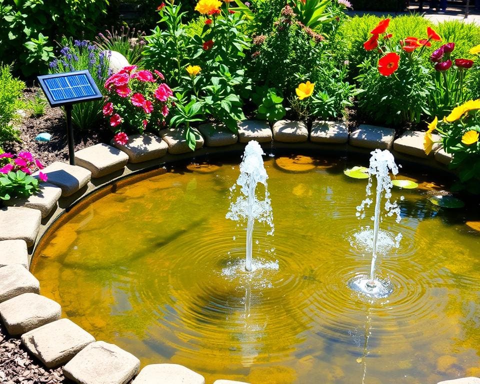 Solarbetriebene Wasserspiele für kleine Gartenteiche