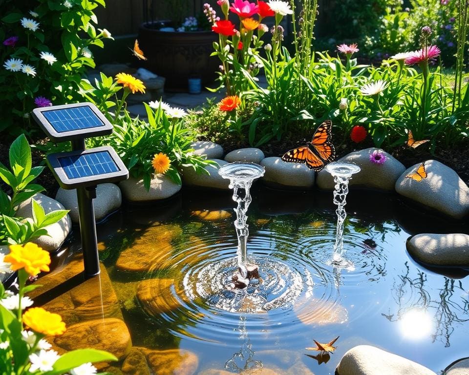 Solarbetriebene Wasserspiele für kleine Gartenteiche