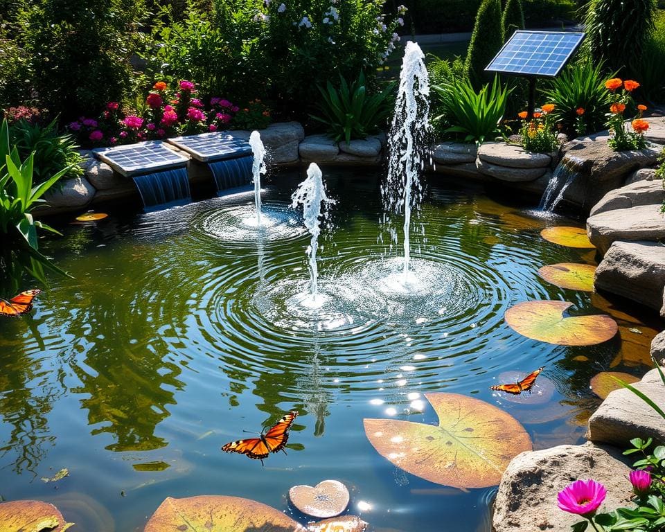 Solarbetriebene Wasserspiele für umweltfreundliche Teiche