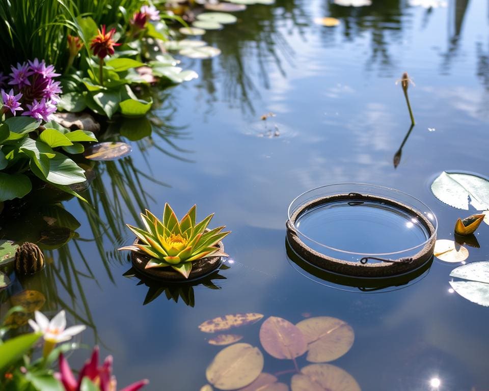 Wassergarten Zubehör in einem Gartenteich