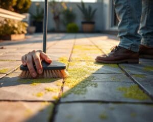 Wie entfernst du Algen von Terrassenplatten?